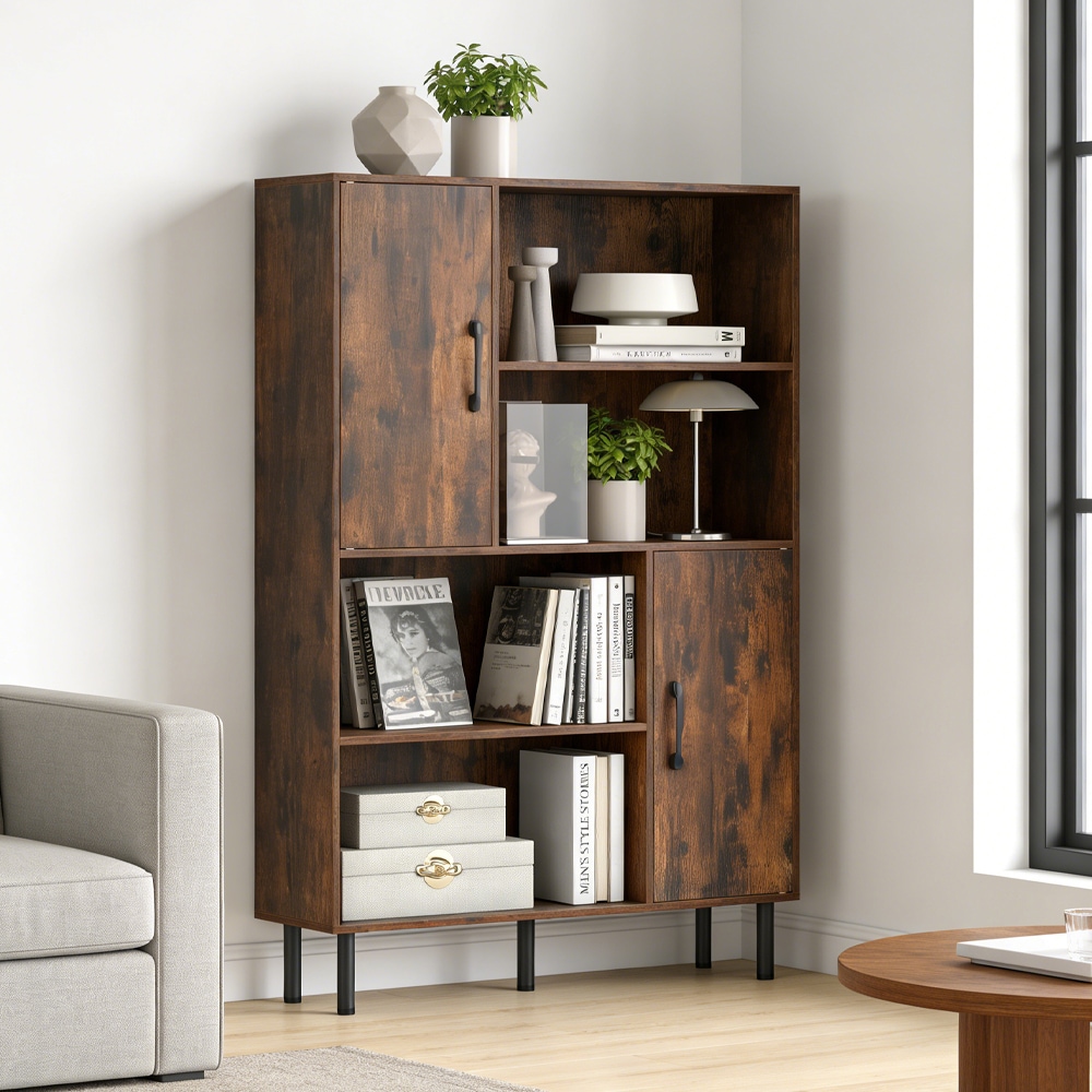 Freestanding Storage Cabinet With Doors And Open Shelves For Home_voghion.com